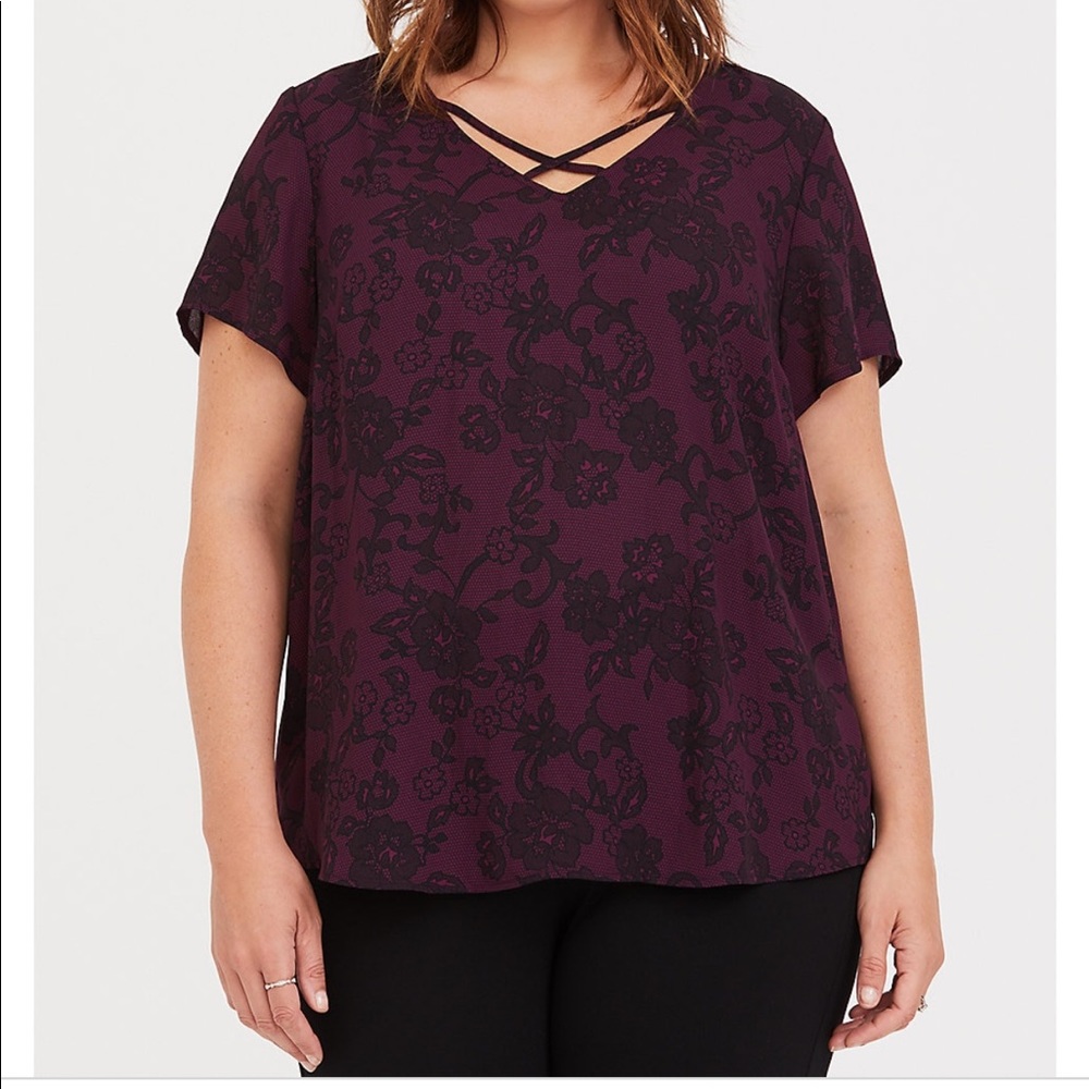 Torrid Black and Burgundy Chiffon Top